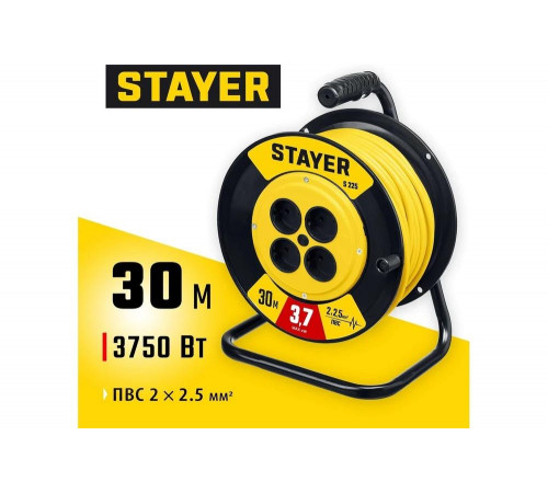 Силовой удлинитель на катушке STAYER S 225 ПВС 2x2.5 30м 3750Вт 55070-30