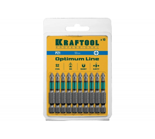 KRAFTOOL PZ1, 50 мм, 10 шт., Cr-Mo сталь, набор бит Optimum Line 26124-1-50-10