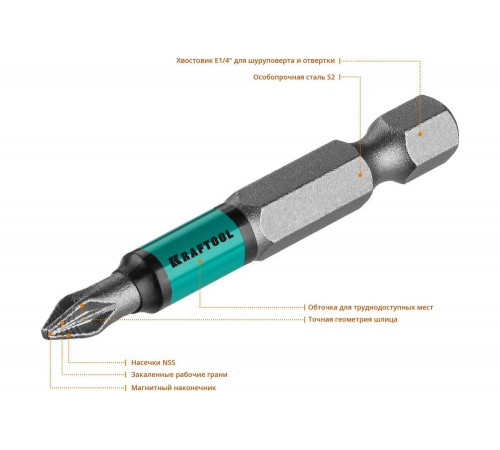 KRAFTOOL PZ1, 50 мм, 10 шт., Cr-Mo сталь, набор бит Optimum Line 26124-1-50-10
