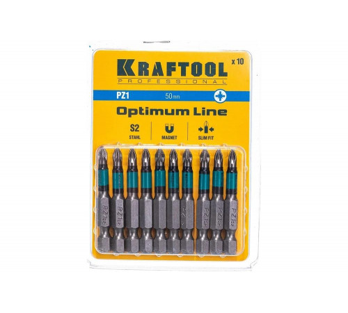 KRAFTOOL PZ1, 50 мм, 10 шт., Cr-Mo сталь, набор бит Optimum Line 26124-1-50-10