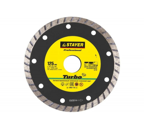 STAYER Ø 125Х22.2 мм, алмазный, сегментный, диск отрезной PROGRESSIVE 3662-125_z02 Professional STAYER Ø 125Х22.2 мм, алмазный, сегментный, диск отрезной PROGRESSIVE 3662-125_z02 Professional