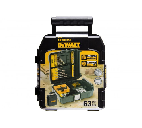 Набор сверл по металлу, камню+биты, 63 шт. DEWALT MaxisafeXL DT9281