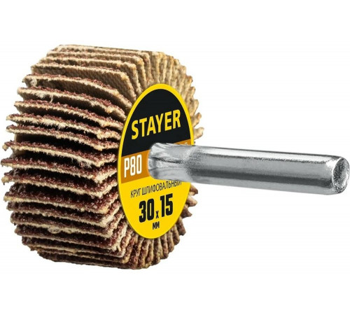 Круг шлифовальный лепестковый на шпильке STAYER P80, 30x15 мм 36606-080 Круг шлифовальный лепестковый на шпильке STAYER P80, 30x15 мм 36606-080