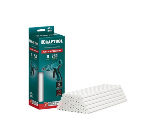 KRAFTOOL 40 шт., 1 кг, 11 x 250 мм (11-12 мм), прозрачные, ультрамощные клеевые стержни 06848-40
