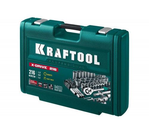 Универсальный набор инструмента KRAFTOOL X drive 216 предм. (1/2"+3/8"+1/4") 27888-H216