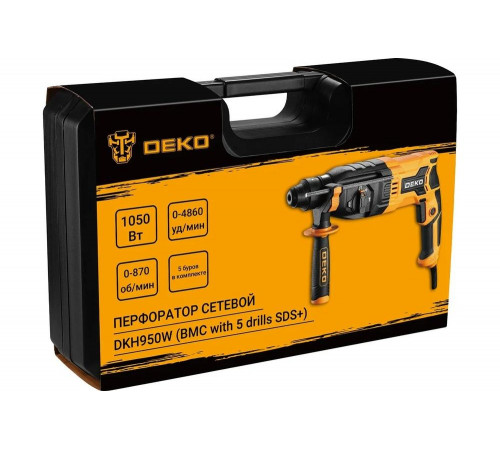 Сетевой перфоратор DEKO DKH950W в кейсе с набором из 5 буров SDS+ 063-4122