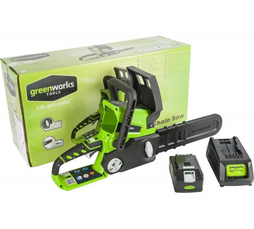 Цепная пила аккумуляторная GreenWorks G24CS25K2, 24V, 25см, c 1хАКБ 4 А.ч и ЗУ 2000007VB