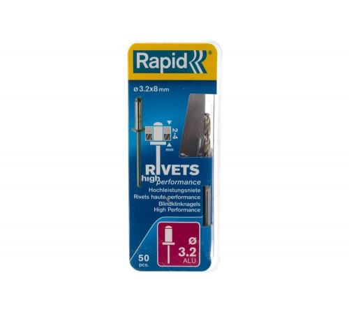RAPID 3.2 х 8 мм, 50 шт., заклепки из алюминия 5000383 RAPID 3.2 х 8 мм, 50 шт., заклепки из алюминия 5000383