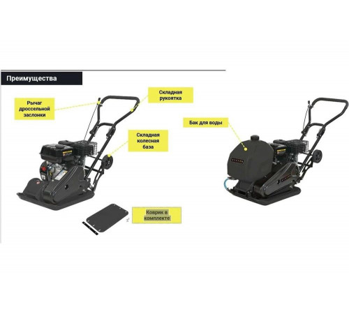 Виброплита Zitrek Z3K62W (Loncin 160F; 60 кг; упл.250 мм; бак для воды; с ковриком для виброплиты) 091-0202-2