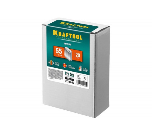KRAFTOOL скобы тип 55, 20 мм, скобы для степлера узкие 31789-20 KRAFTOOL скобы тип 55, 20 мм, скобы для степлера узкие 31789-20