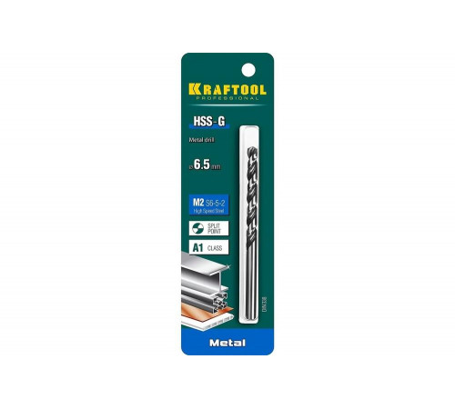 KRAFTOOL Ø 6.5 х 109 мм, HSS-G, сталь М2 (S6-5-2), класс A, сверло по металлу 29651-6.5 Pro