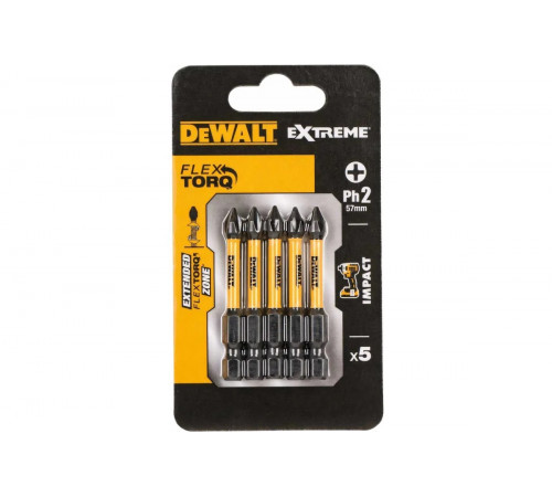 Биты ударные IMPACT Torsion (5 шт; Ph2; 57мм) DEWALT DT7998T