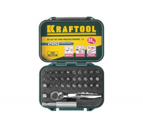 KRAFTOOL  Expert 33 шт, Набор бит с мини-трещоткой (26157-H33)