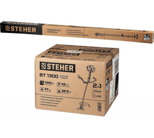 STEHER 1.3 кВт / 1.7 л.с., 43 см3, триммер бензиновый (бензокоса) BT-1300 STEHER 1.3 кВт / 1.7 л.с., 43 см3, триммер бензиновый (бензокоса) BT-1300
