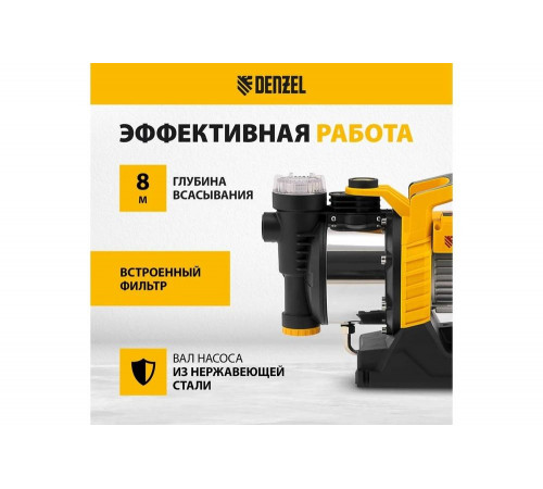 Насос поверхностный DENZEL GP1100SS, 1100 Вт, 4000 л/ч, подъем 45 м, пластик// Denzel Насос поверхностный DENZEL GP1100SS, 1100 Вт, 4000 л/ч, подъем 45 м, пластик// Denzel