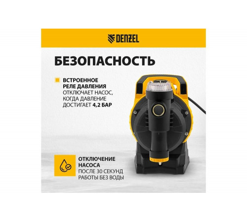 Насос поверхностный DENZEL GP1100SS, 1100 Вт, 4000 л/ч, подъем 45 м, пластик// Denzel Насос поверхностный DENZEL GP1100SS, 1100 Вт, 4000 л/ч, подъем 45 м, пластик// Denzel