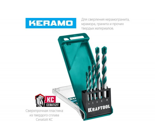 Набор сверл по керамограниту KRAFTOOL Keramo 5 шт, 4-5-6-8-10 мм 29175-H5 Набор сверл по керамограниту KRAFTOOL Keramo 5 шт, 4-5-6-8-10 мм 29175-H5