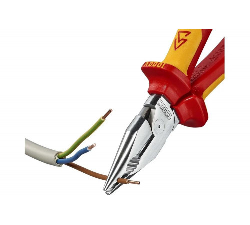 Комбинированные остроконечные плоскогубцы KNIPEX с удлинёнными губками, длина 185 мм, хром, двухкомпонентные диэлектрические ручки SB KN-0826185SB Комбинированные остроконечные плоскогубцы KNIPEX с удлинёнными губками, длина 185 мм, хром, двухкомпонентные диэлектрические ручки SB KN-0826185SB