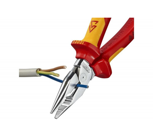 Комбинированные остроконечные плоскогубцы KNIPEX с удлинёнными губками, длина 185 мм, хром, двухкомпонентные диэлектрические ручки SB KN-0826185SB Комбинированные остроконечные плоскогубцы KNIPEX с удлинёнными губками, длина 185 мм, хром, двухкомпонентные диэлектрические ручки SB KN-0826185SB