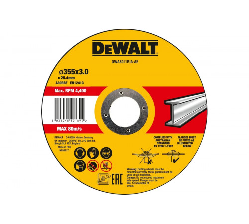 Отрезной диск DEWALT DWA8011RIA, HP, 355x25.4x3.0 мм, по металлу DWA8011RIA-AE
