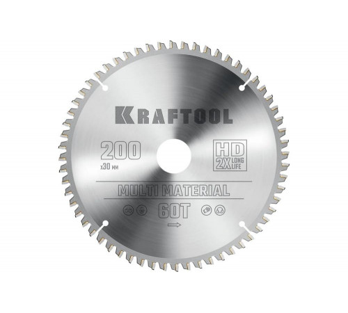 Диск пильный по алюминию KRAFTOOL Multi material 200x30 мм, 60Т 36953-200-30