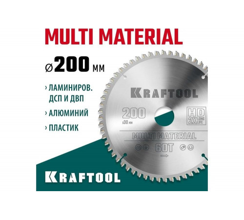 Диск пильный по алюминию KRAFTOOL Multi material 200x30 мм, 60Т 36953-200-30