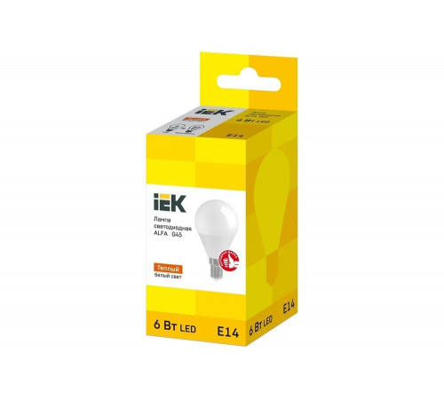 Светодиодная лампа IEK alfa g45 шар 6вт 230в 3000к e14 LLA-G45-6-230-30-E14 Светодиодная лампа IEK alfa g45 шар 6вт 230в 3000к e14 LLA-G45-6-230-30-E14