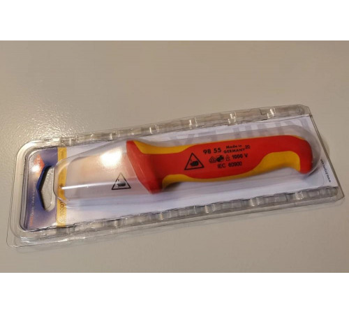 Нож для удаления изоляции KNIPEX VDE, с "пяткой", нержавеющая хирургическая сталь KN-9855SB Нож для удаления изоляции KNIPEX VDE, с "пяткой", нержавеющая хирургическая сталь KN-9855SB