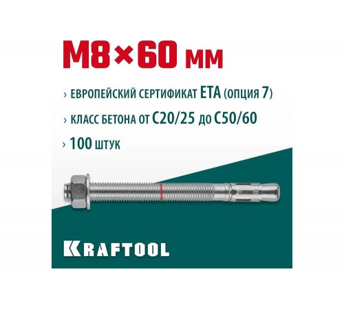KRAFTOOL М8x60, ETA Опция 7, 100 шт., анкер клиновой 302184-08-060