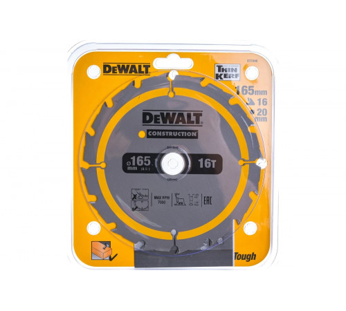 Пильный диск CONSTRUCT 165х20 мм, 16Т, ATB +24град DEWALT DT1948