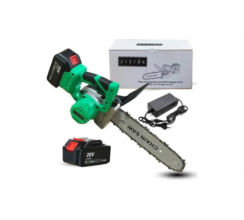 Аккумуляторная цепная пила Zitrek GreenSaw 20 PRO 20 В, 4 Ач, Li-ion аккумуляторы 2 шт, зарядное устройство 082-1852 Аккумуляторная цепная пила Zitrek GreenSaw 20 PRO 20 В, 4 Ач, Li-ion аккумуляторы 2 шт, зарядное устройство 082-1852