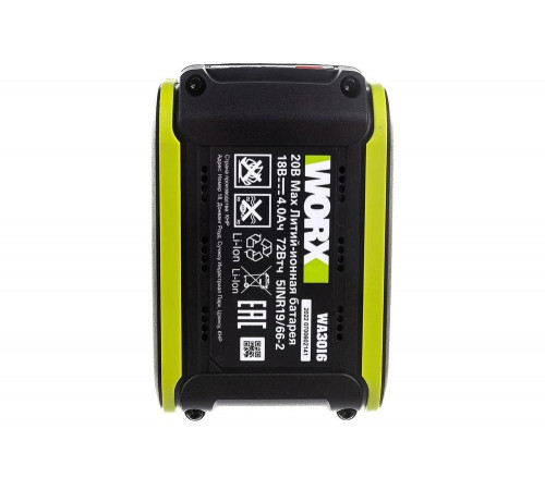 Аккумулятор Professional 20В, 4.0Ач WORX WA3016 Аккумулятор Professional 20В, 4.0Ач WORX WA3016