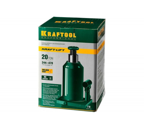 KRAFTOOL  KRAFT-LIFT, 20т 244-478 мм, Бутылочный гидравлический домкрат (43462-20_z01)