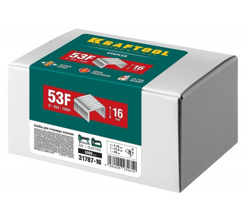 KRAFTOOL скобы тип 53F, 16 мм, скобы для степлера плоские 31787-16 KRAFTOOL скобы тип 53F, 16 мм, скобы для степлера плоские 31787-16