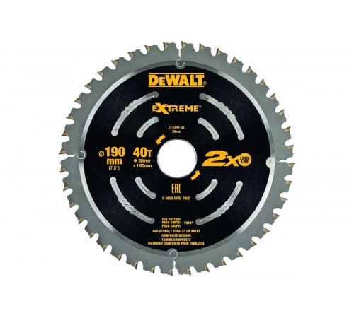 Диск пильный по террасной доске Extreme (190x30 мм) DEWALT DT4394-QZ