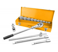 Набор торцевых головок с принадлежностями TOLSEN 3/4", шестигранные, 22-50 мм, 15 предметов TT15148