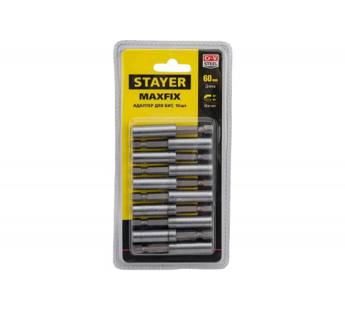 STAYER 60 мм, 10 шт., адаптер для бит магнитный MAXFIX 2670-60-10 STAYER 60 мм, 10 шт., адаптер для бит магнитный MAXFIX 2670-60-10
