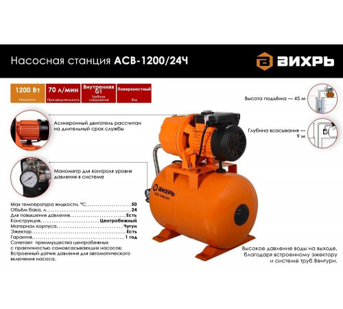 Автономная станция водоснабжения Вихрь АСВ-1200/24Ч
