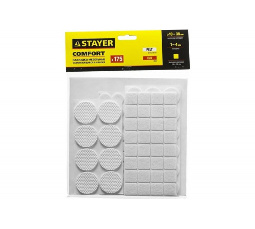 STAYER 175 шт., белый, набор: накладки самоклеящиеся на мебельные ножки 40917-H175 STAYER 175 шт., белый, набор: накладки самоклеящиеся на мебельные ножки 40917-H175