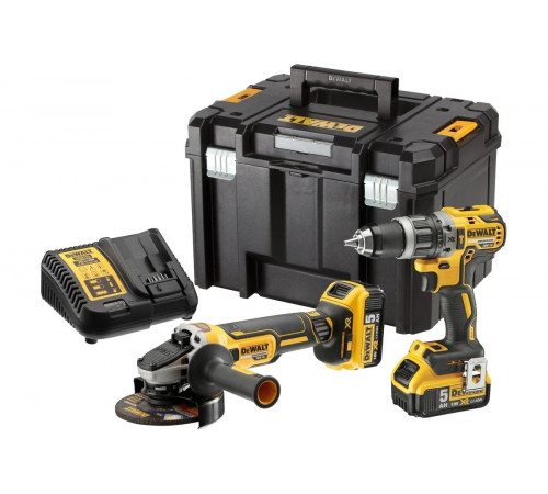 Ударная дрель-шуруповерт DCD796 + углошлифмашина DCG405 DEWALT 2 батареи DCB184 5.0Ah, зарядное устройство DCB115, чемодан TSTAK VI DCK2080P2T-QW