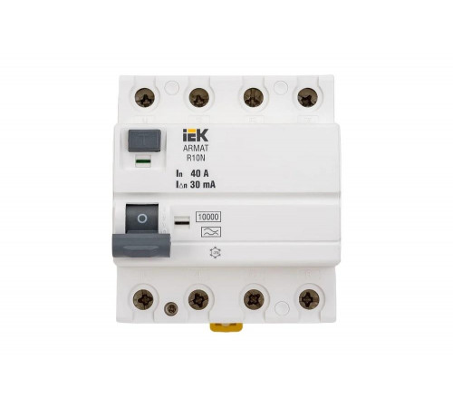 Выключатель дифференциального тока IEK ARMAT R10N 4P 40А 30мА тип A AR-R10N-4-040A030 Выключатель дифференциального тока IEK ARMAT R10N 4P 40А 30мА тип A AR-R10N-4-040A030