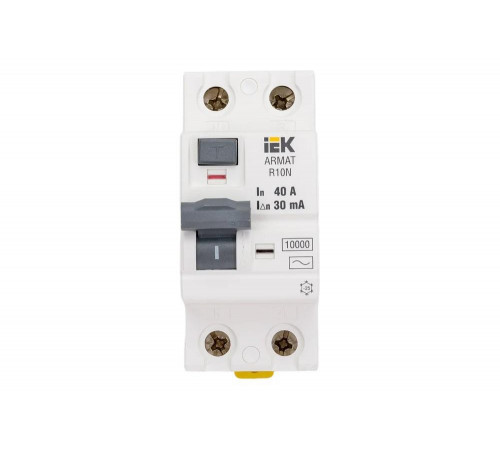 Выключатель дифференциального тока IEK ARMAT R10N 2P 40А 30мА тип AC AR-R10N-2-040C030 Выключатель дифференциального тока IEK ARMAT R10N 2P 40А 30мА тип AC AR-R10N-2-040C030