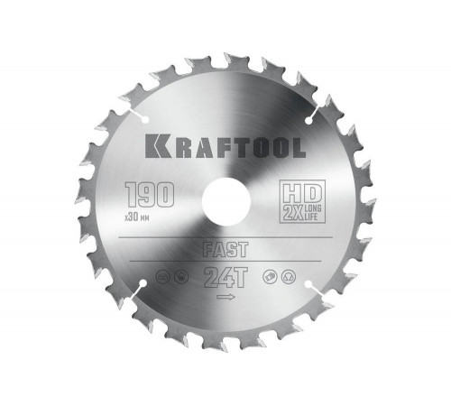 Диск пильный по дереву KRAFTOOL Fast 190x30 мм, 24Т 36950-190-30