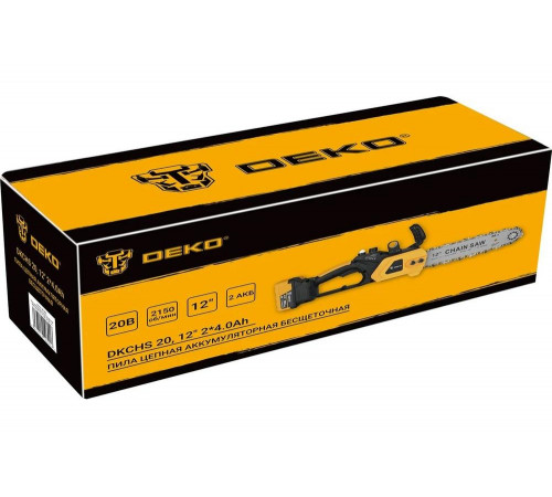 Пила цепная аккумуляторная бесщеточная DEKO DKCHS 20, 12, 20В, 2x4.0Ач, з/у 085-2000 Пила цепная аккумуляторная бесщеточная DEKO DKCHS 20, 12, 20В, 2x4.0Ач, з/у 085-2000
