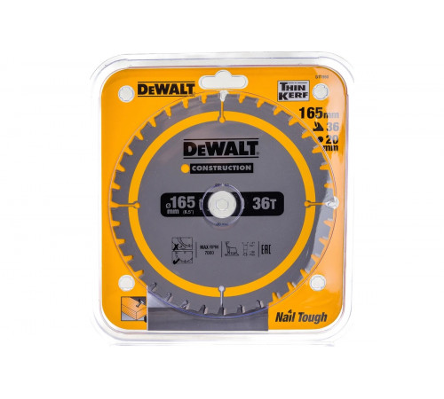 Пильный диск CONSTRUCT 165х20 мм, 36Т, FTG +3град DEWALT DT1950