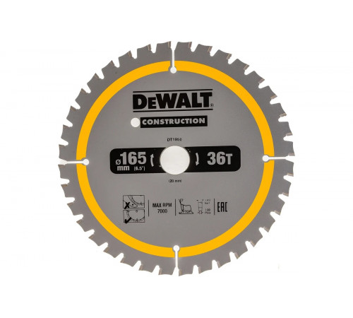 Пильный диск CONSTRUCT 165х20 мм, 36Т, FTG +3град DEWALT DT1950