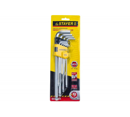 STAYER 9 шт., Cr-V, ключи имбусовые удлиненные с шариком 2741-H9-2 STAYER 9 шт., Cr-V, ключи имбусовые удлиненные с шариком 2741-H9-2