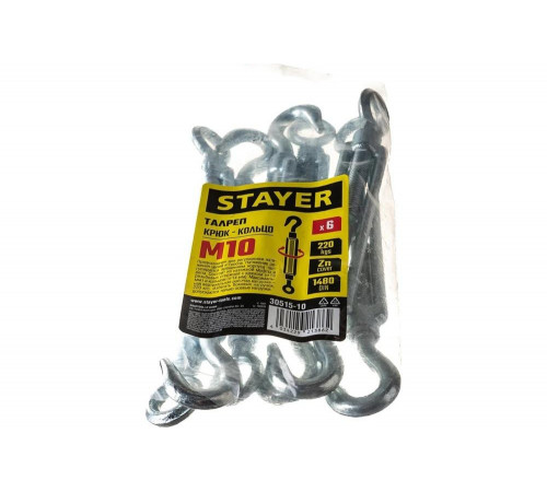 STAYER М10, 6 шт., талреп DIN 1480, крюк-кольцо 30515-10 STAYER М10, 6 шт., талреп DIN 1480, крюк-кольцо 30515-10