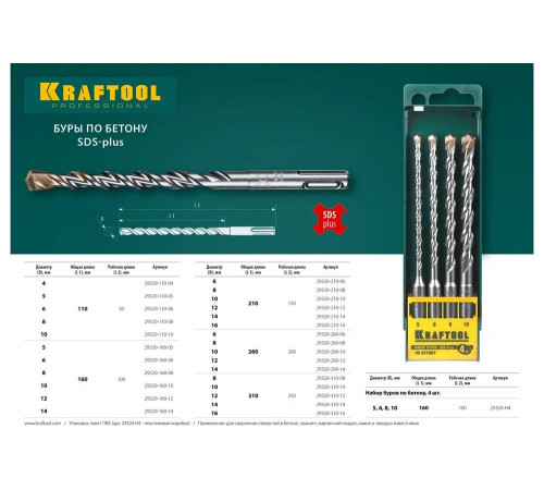 KRAFTOOL 8 х 310 мм, SDS-Plus, бур по бетону 29320-310-08_z01 KRAFTOOL 8 х 310 мм, SDS-Plus, бур по бетону 29320-310-08_z01