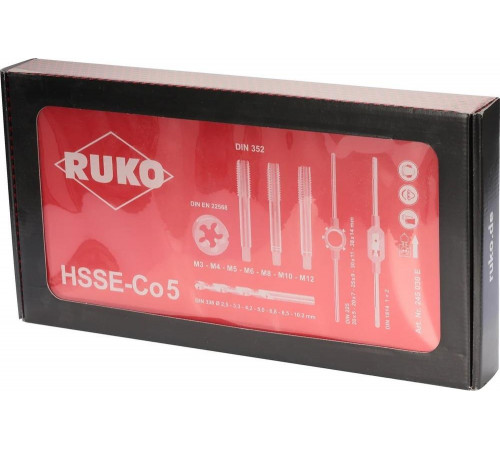 Резьбонарезной набор RUKO M3-M12 HSSE 44пр. 245030E